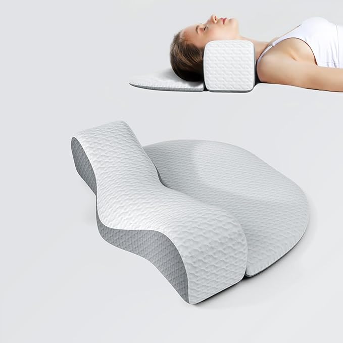 Memory Foam Neck Pillows Combo for Sleeping, Cervical Neck Pillow for Pain Relief, Neck Support Pillow Neck Roll Pillow for Bed (White-Upgrade Version)