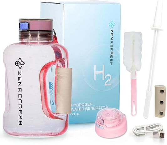 50 Oz Hydrogen Water Bottle, 2024 New SPE/PEM Technology, Large Gym Hydrogen Bottles, Travel Hydrogen Water Bottle Generator With Straw & Additional Cap, USA Brand, Up to 1800 ppb - Pink