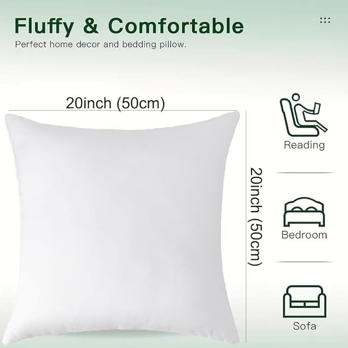 Pack of 4 Throw Pillow Inserts, 18 x 18 Square Cushion Inner Soft Fluffy Plump Stuffer Cushion Pads White Decorative Pillow Inserts (20x20 Inch (Pack of 4))