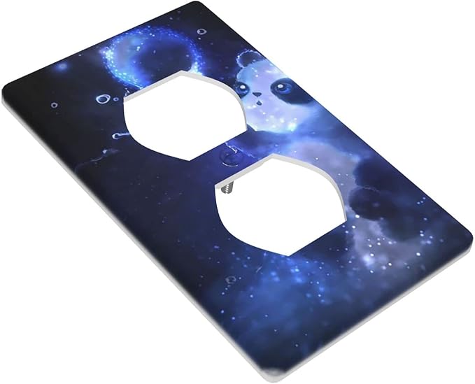 Cute Baby Panda Light Switch Cover Wall Plate Decorative 1 Gang Single Duplex Outlet Covers Blue for Farmhouses Bathrooms Duplex Electrical Receptacle Covers 2.76 x 4.5 in