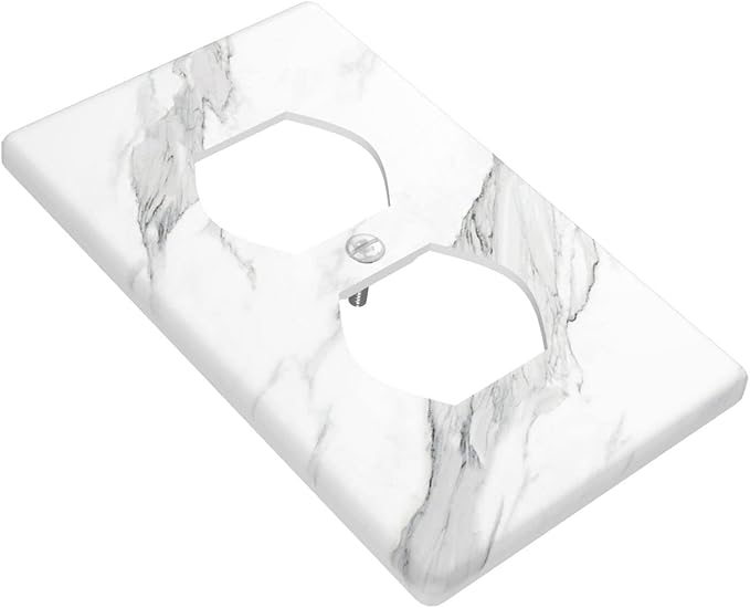 Marble Grey Wall Plate Decorative Light Switch Cover 1-Gang Single Duplex Outlet Faceplate for Kitchen Bathroom Bedroom Room Receptacle White