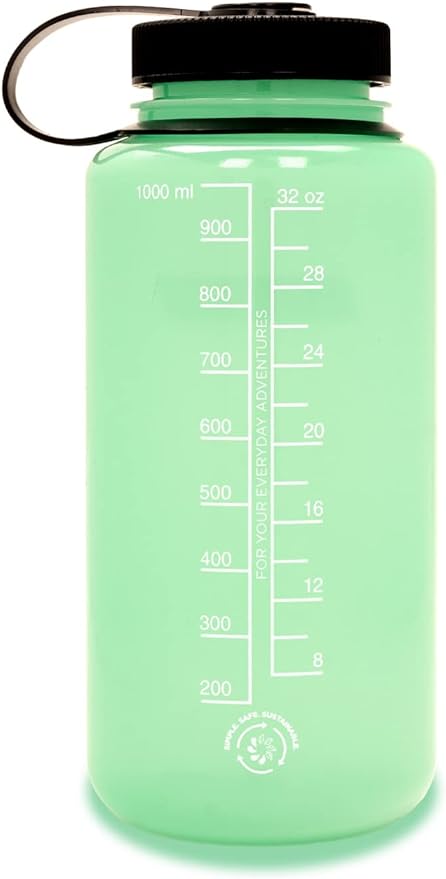 Nalgene Sustain Tritan BPA-Free Water Bottle Made with Material Derived from 50% Plastic Waste, 32 OZ, Wide Mouth, Glow Green