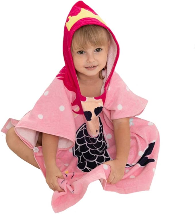 TONWHAR Kids Bath/Pool/Beach Hooded Poncho Towel-Cartoon Animal Pattern Cotton Beach Towel for Baby and Kids (Mermaid, 1-4 Years/Height:33.4"-43.3")