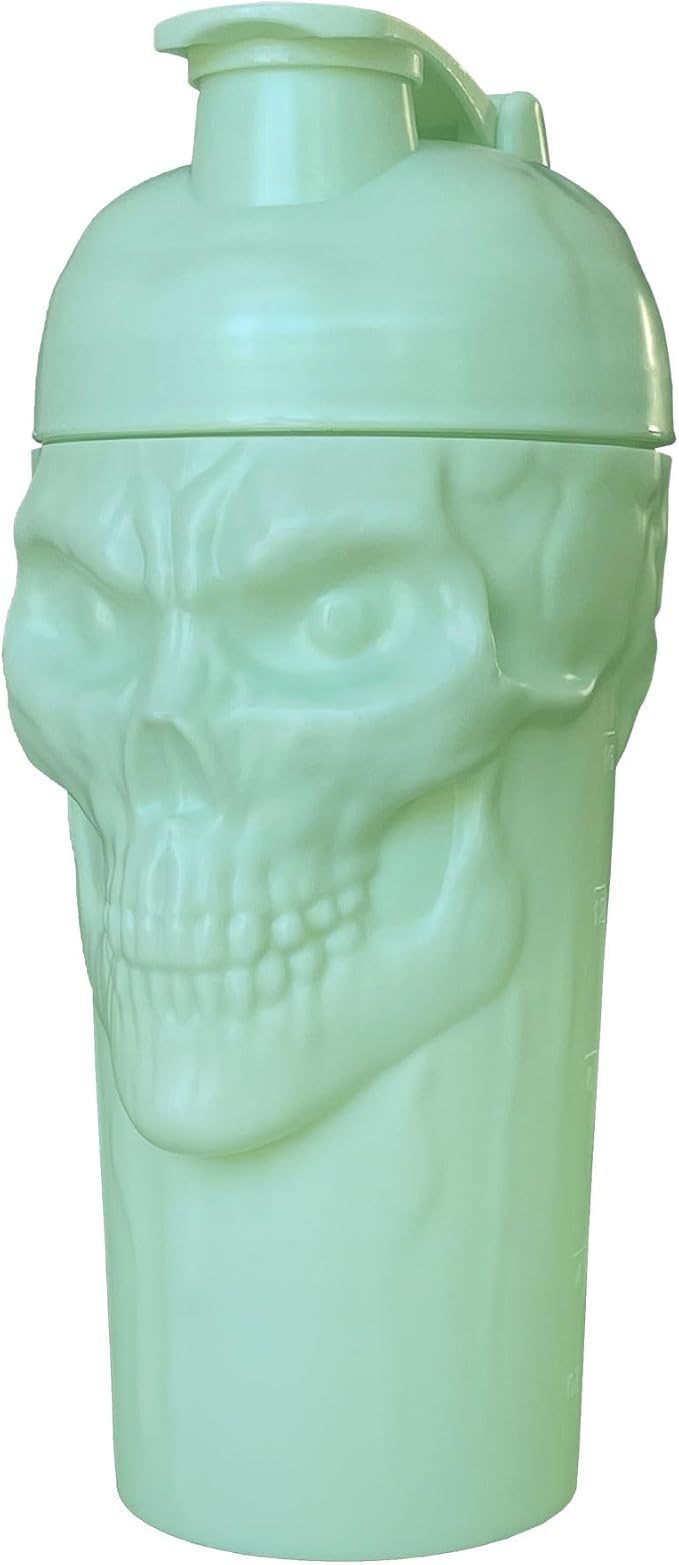 JNX SPORTS The Curse! Skull Shaker Bottle, 24-Ounce, Mint Green Limited Edition, Supplement Mixer with Classic Loop Top