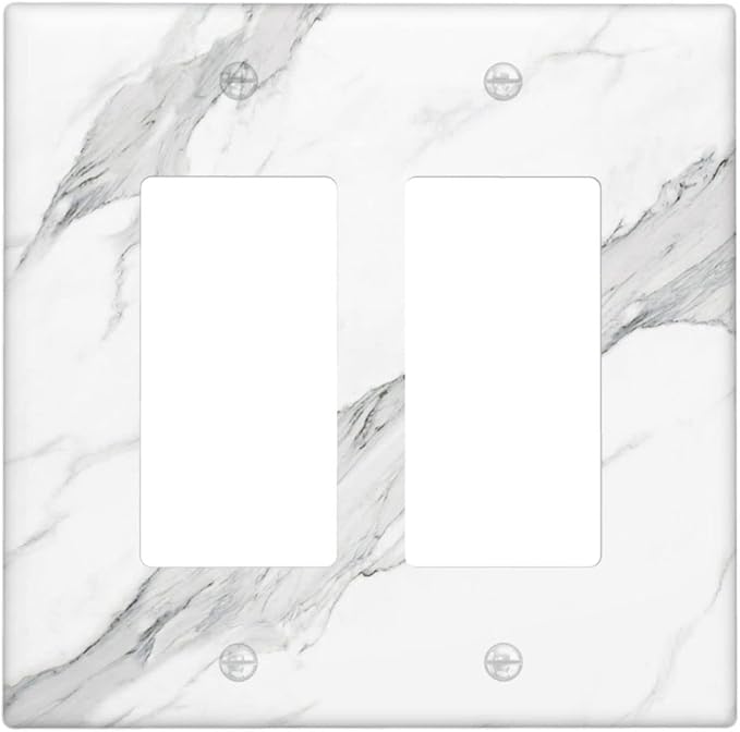 Marble Grey Wall Plate Decorative Light Switch Cover 2-Gang Double Rocker Faceplate for Bathroom Farmhouse Kitchen Bedroom White