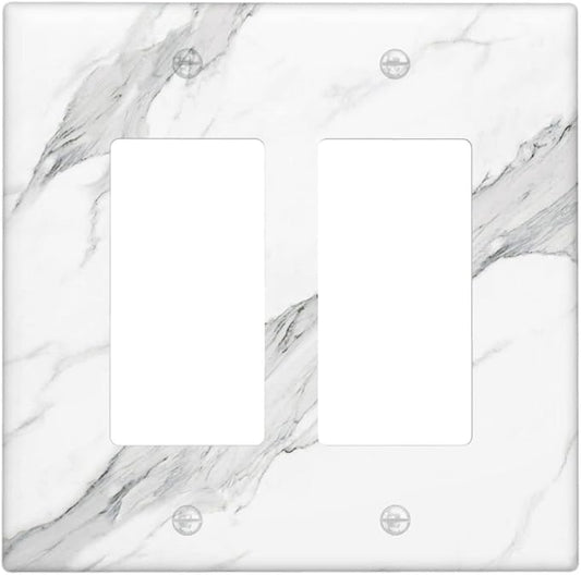 Marble Grey Wall Plate Decorative Light Switch Cover 2-Gang Double Rocker Faceplate for Bathroom Farmhouse Kitchen Bedroom White