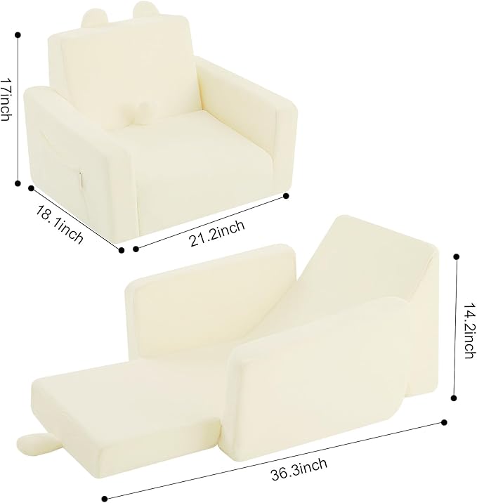 MeMoreCool Folding Toddler Chair, Cmofy Plush Fold Out Kids Couch Sofa, Convertible Kid Sofa Bed, Flip Out Baby Recliner for Toddlers 1-3 Girls Boys