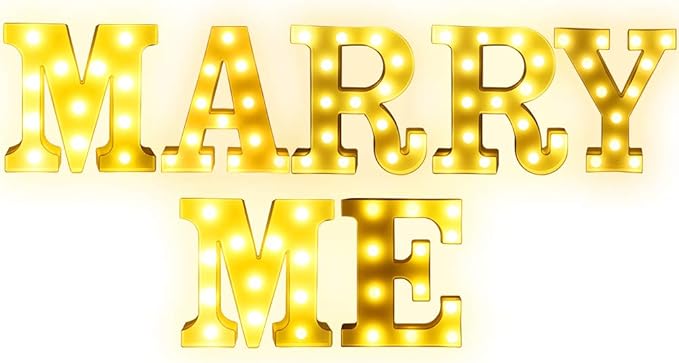 Creation Core 8.7" Tall Large LED MARRY ME Marquee Signs Battery Operated Warm White Light Up Letters for Valentine Gift Wedding Party Banner Romantic Proposal, MARRY ME