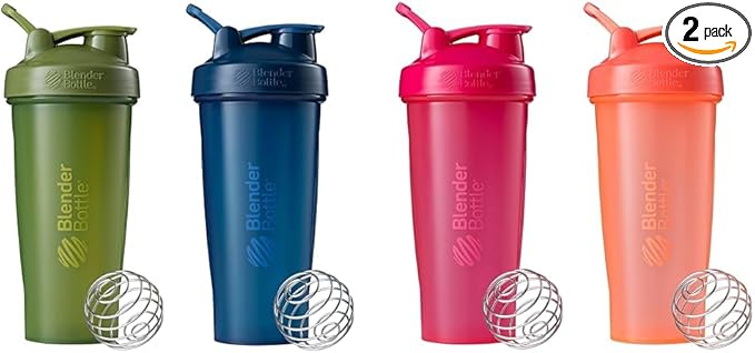 BlenderBottle 2-Pack 28-Ounce Classic Shaker Bottles for Protein Shakes and Pre Workout, Moss/Moss and Navy/Navy and All Pink and Coral