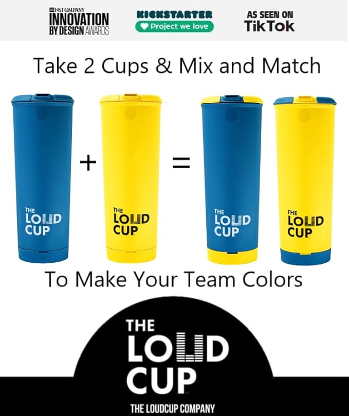 The LoudCup 20 oz Tumbler + Integrated Stadium Horn (Heron Navy) - Reusable Water Bottle for Sports Fans - Worlds Loudest Cup for Noisy Fans on Game Day & Tailgating