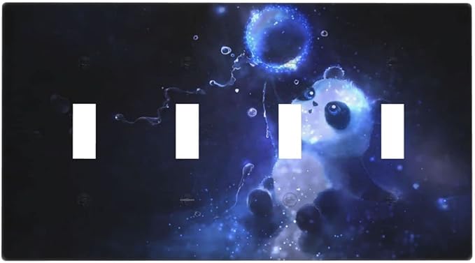 Cute Baby Panda Light Switch Cover Wall Plate Decorative 4 Gang Quad Toggle Covers Blue for Bathrooms Farmhouses Living Room Kitchens 4.5 x 8 in