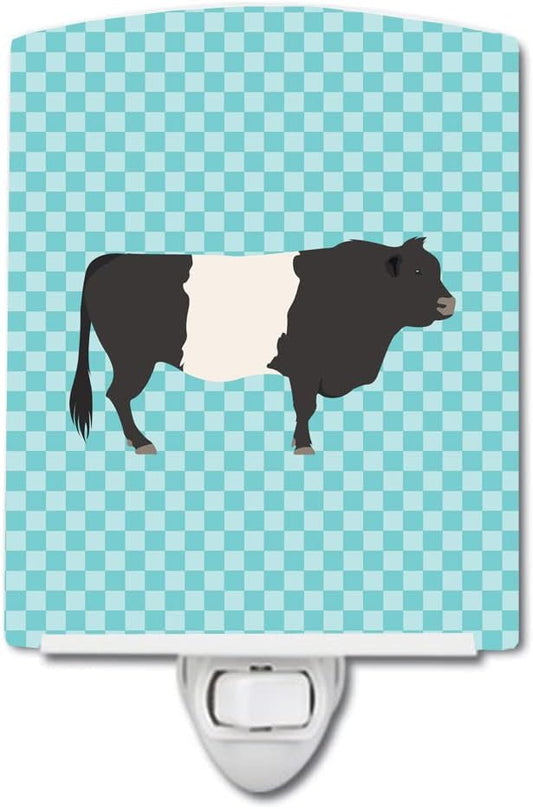 Caroline's Treasures BB8005CNL Belted Galloway Cow Blue Check Ceramic Night Light Compact, UL-Certified, Ideal for Bedroom, Bathroom, Nursery, Hallway, Kitchen, 6x4x3, Multicolor