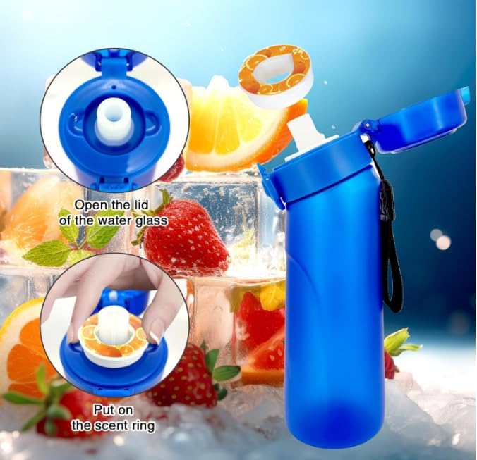 Generic Flavored Water Bottle, 750ML Scent Water Bottle with Air Water Flavour Pod,Leak Proof Sports Water Cup with Straw,Fruit Fragrance Water Bottle Suitable for Outdoor Sports 2024., Blue