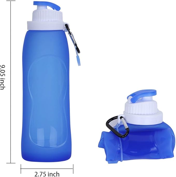 Collapsible Water Bottles(2 Count), MCOMCE Foldable Water Bottles for Travel & Collapsable Water Bottle with Clip for Backpack, Portable Silicone Water Bottle, Collapse Water Bottles for Travel