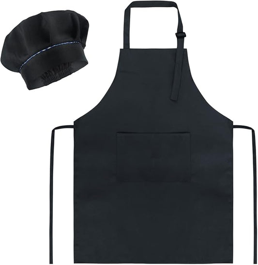 SUNLAND Kids Apron and Hat Set Children Chef Apron for Cooking Baking Painting