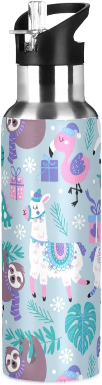 senya 34 Oz Water Bottle with Straw Animals Alpaca Llama Sloth Dinosaur Stainless Steel Water Bottle for Traveling Sports Leakproof Insulated Water Bottle