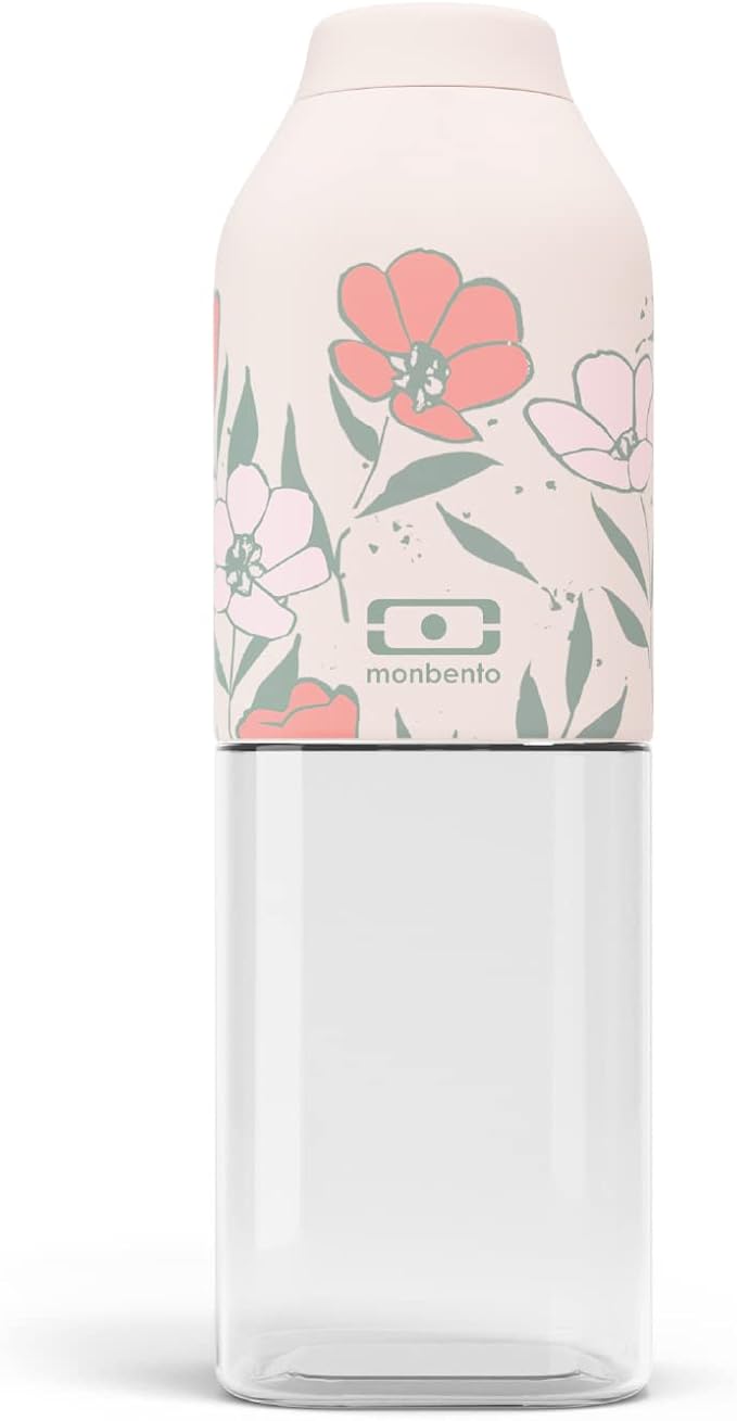monbento - Water Bottle MB Positive M Bloom 17 Oz - Leakproof Water Bottle Perfect for Work, Travel, Sport, or to Slip into a Handbag - BPA Free - Food Grade Safe - Flowers Pattern - Pink