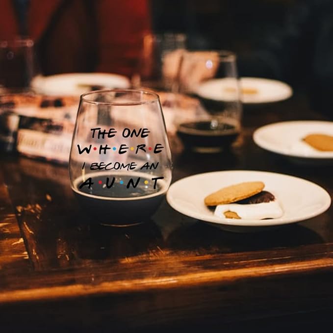 Perfectinsoy The One Where I Become an Aunt Wine Glass Gift Box, Aunt Wine Glass Gifts for Aunt, New Aunt, Women, Sister, Colleague, Friend, Neighbors, Aunt Pregnancy Announcement, Mother's Day Gift