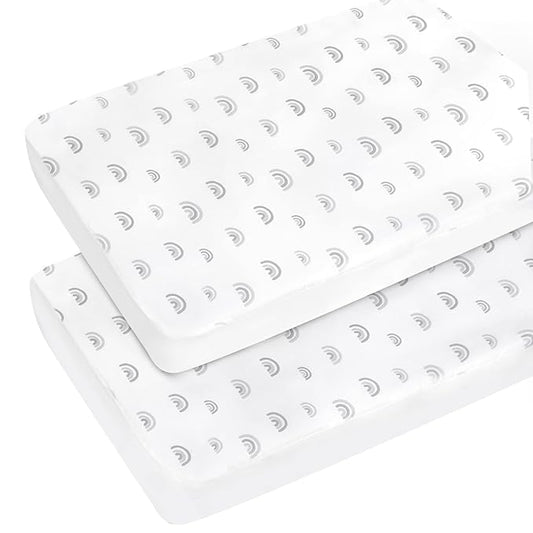 Pack n Play Sheets 2 Pack (27"x 39"x 5"), Mini Crib Sheets Set for Baby Girls Boys, Portable Playard Sheets, Ultra Soft Microfiber Pack n Play Mattress Cover Sheet, Rainbow