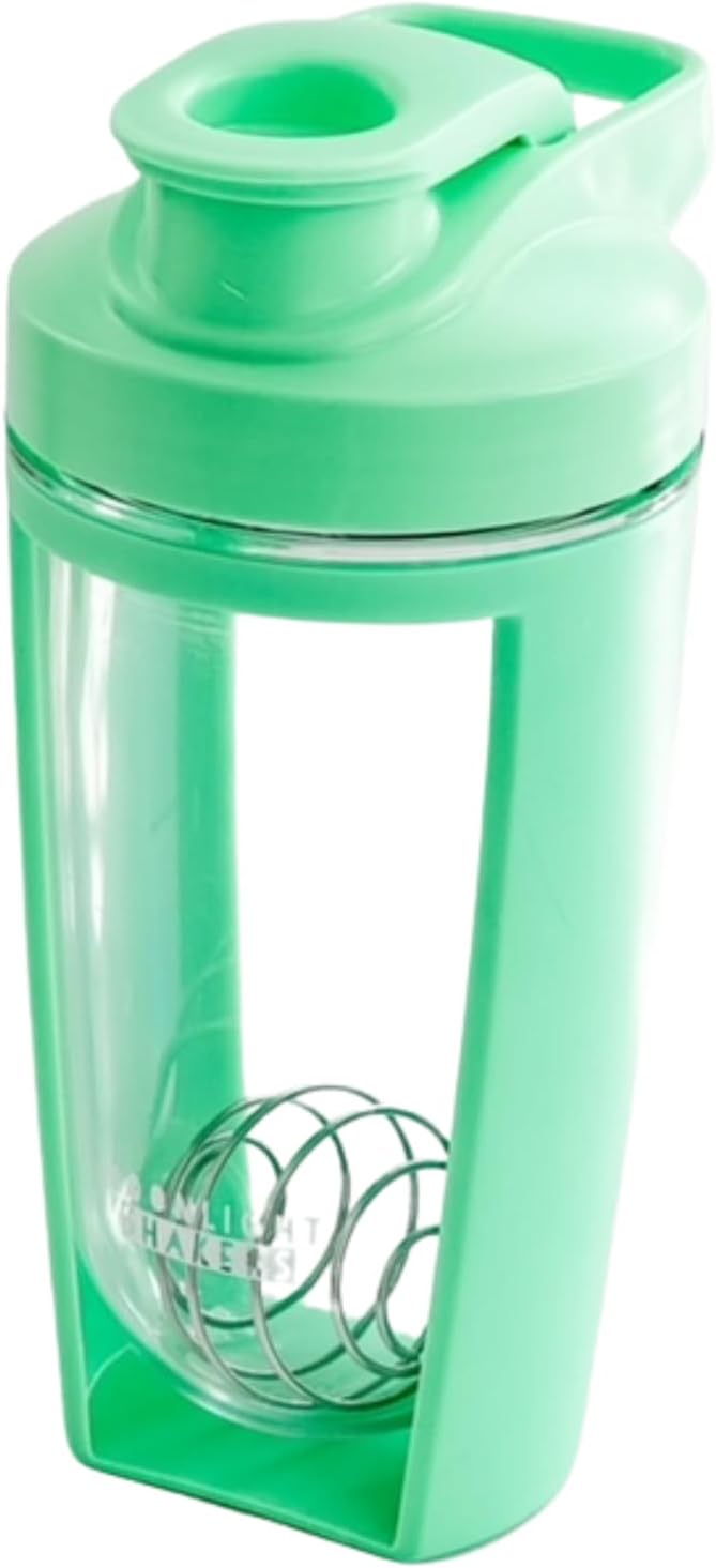 Moonlight Makers Green16oz Protein Shaker Bottle with Steel Whisk Ball, Leakproof Gym Bottle, Shaker Cups for Protein Shakes, Dishwasher Safe, Fitness Gifts, Preworkout Drink Mixer