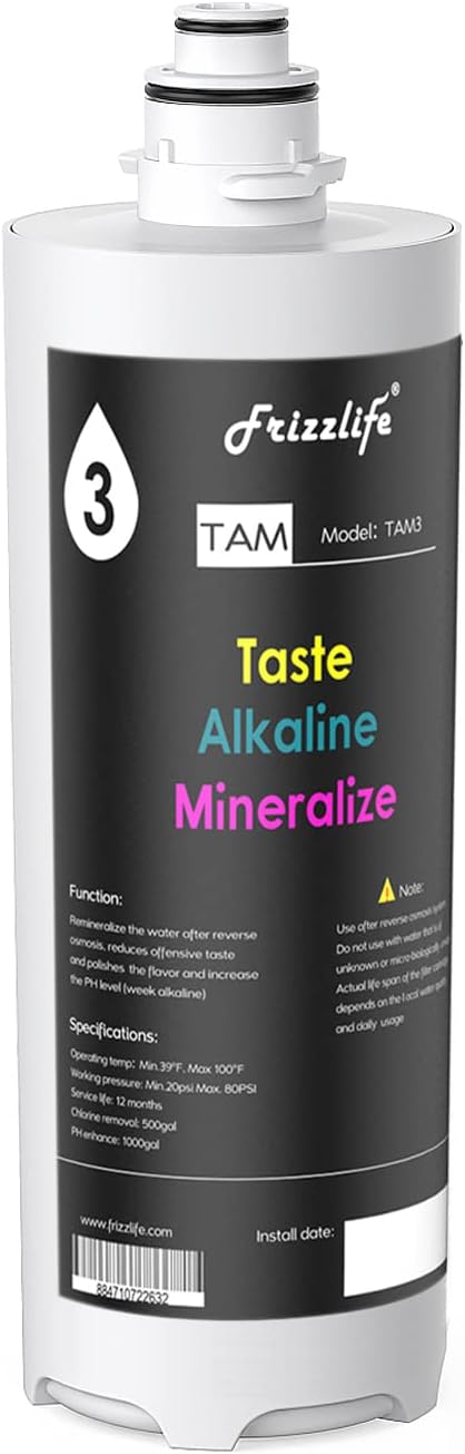 Frizzlife Replacement Filter Cartridge For TAM3 Filter, With FZ-4 Filter Cartridge Inside, For PD600-TAM3 Reverse Osmosis System(3rd Stage) & TAM3 Remineralization Alkaline Filter.