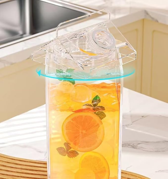 2Pcs 17Oz/500ML Milk Carton Water Bottle Reusable Plastic Juice Bottle Beverage Milk Cup Leakproof Juice Tea Jug for Outdoor Climbing Travel Or Camping