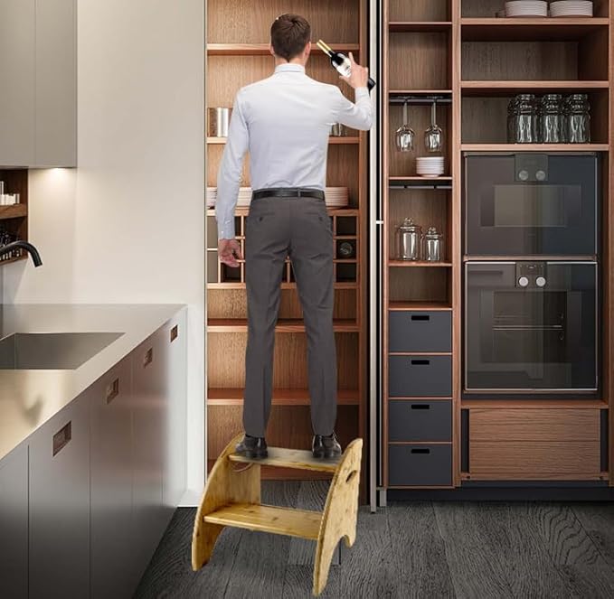 Bamboo Step Stool, 12 Inches Tall, Non-Slip Steps & Handrails, Sturdy Sustainable Bamboo, for Bathroom, Kitchen, Bedroom