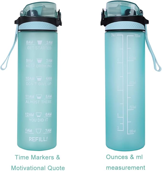 24oz Sport Water Bottle with Time Maker &Straw &Carry Strap & Security Lock Tritan BPA-Free Leak Proof Flip Top Lid Gym School Outdoor Sports Green