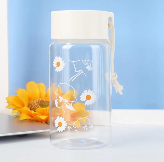 RAİL 500ml Small Daisy Frosted Plastic Cup - Creative Outdoor Water Cup, Portable Transparent Travel Tea Cup, Cute Water Bottle BPA Free