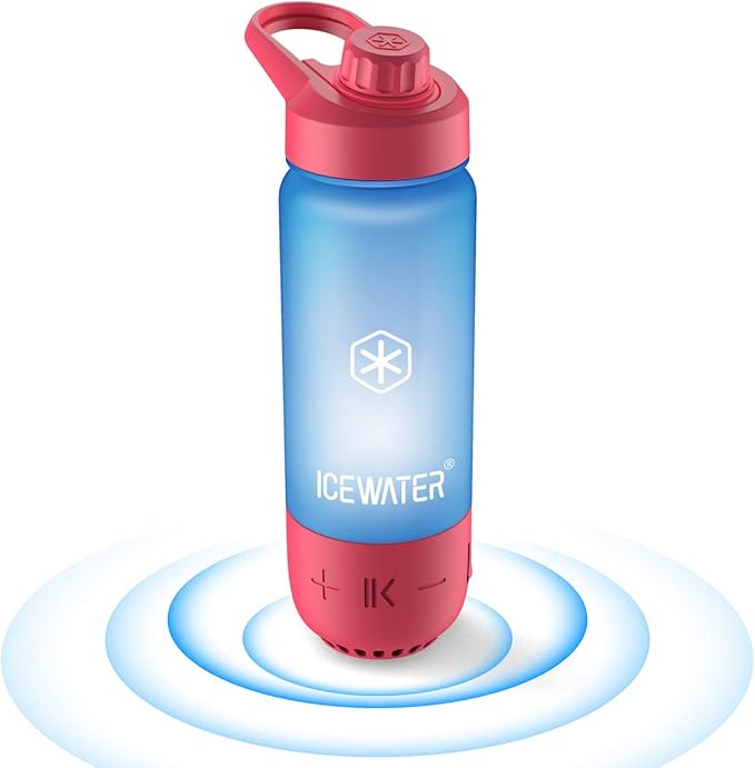ICEWATER 3-in-1 Smart Water Bottle, Glows to Remind You to Keep Hydrated, Bluetooth Speaker & Dancing Lights, Plastic Water Bottle With Chug Lid, Great Birthday Gift (20 oz, Pink)