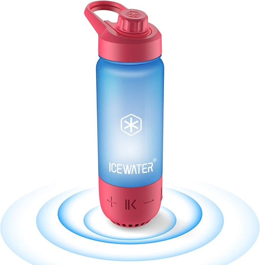 ICEWATER 3-in-1 Smart Water Bottle, Glows to Remind You to Keep Hydrated, Bluetooth Speaker & Dancing Lights, Plastic Water Bottle With Chug Lid, Great Birthday Gift (20 oz, Pink)