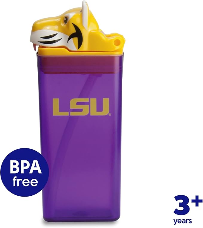 Reusable Water Bottle | Officially Licensed NCAA Sports Bottle | BPA Free | Dishwasher Safe | Tiger Mike Mascot | 12 oz Drink in the Box - Lousiana State University