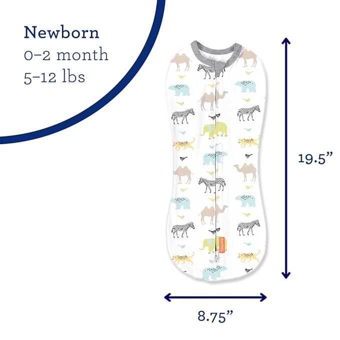 SwaddleMe Pod – Size Newborn, 0-2 Months, 2-Pack (Lil Wild One) No Wrap Zip-Up Newborn Swaddle Creates A Cozy Feeling for Baby and Helps Prevent Startle Reflex