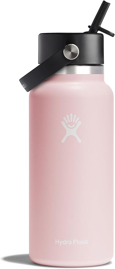 HYDRO FLASK Wide Mouth vacuum insulated stainless steel water bottle with leakproof closeable straw lid for cold water drinks, sports, travel, car and school