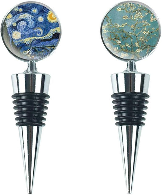 LIZIMANDU Wine Bottle Stoppers,Set of 2 Stainless Steel Wine Stoppers For Gifts, Bar, Holiday Party, Wedding(2-Van Gogh Set)
