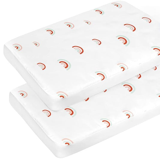 Pack n Play Sheets 2 Pack (27"x 39"x 5") Rainbow Mini Crib Sheets for Baby Girls Boys, Portable Playard Sheet, Ultra Soft Microfiber Pack n Play Mattress Sheet Cover