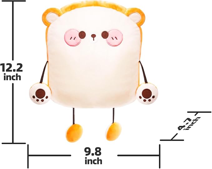 Toast Bread Plush Pillow Toy Bread Doll Funny Cute Food Plushies Stuffed Animal Soft Birthday Party Xmas Gifts 12in (Bread Bear, OneSize)