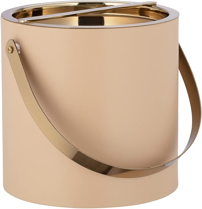 Kraftware Polished Gold Arch Handle & Bridge Cover: Beige Milan 3qt Ice Bucket, 3 quarts