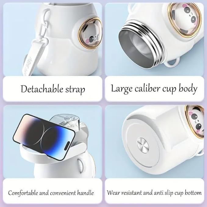 Cute Water Bottle with Strap and Straw 22oz Aesthetic Kawaii Water Bottles BPA-free Leak-proof Insulated Water Bottles for Girls Sports Travel(Blue)