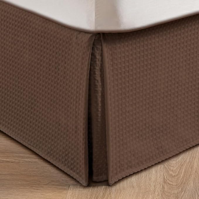 MIYE Pleated Waffle Weave Bed Skirt, Tailored Dust Ruffle 18 Inch Drop Easy Fit, Machine Washable (Brown, Twin - 18" Drop)