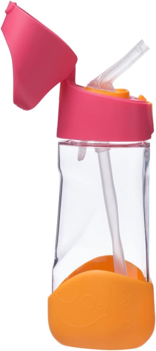 b.box 15oz Tritan Straw Bottle: Kids Water Bottle for Toddlers+. Spill Proof, Leak Proof, BPA Free. Great for School Sippy Cups (Strawberry Shake, 15 oz)