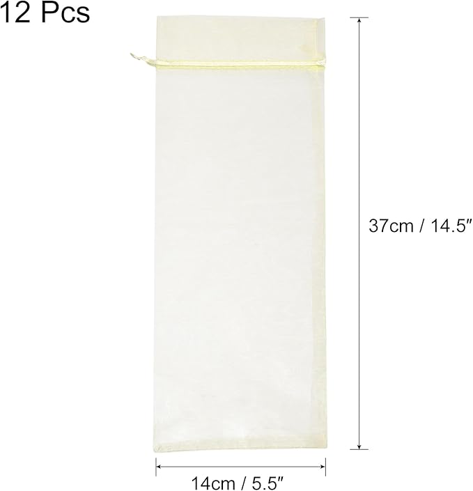uxcell Organza Wine Bags, 12PCS 14.5 x 5.5 In Gold Sheer Mesh Organza Wine Wrapping Bags With Drawstring Wine Gift Pouches for Bottle Birthday, Wedding Party
