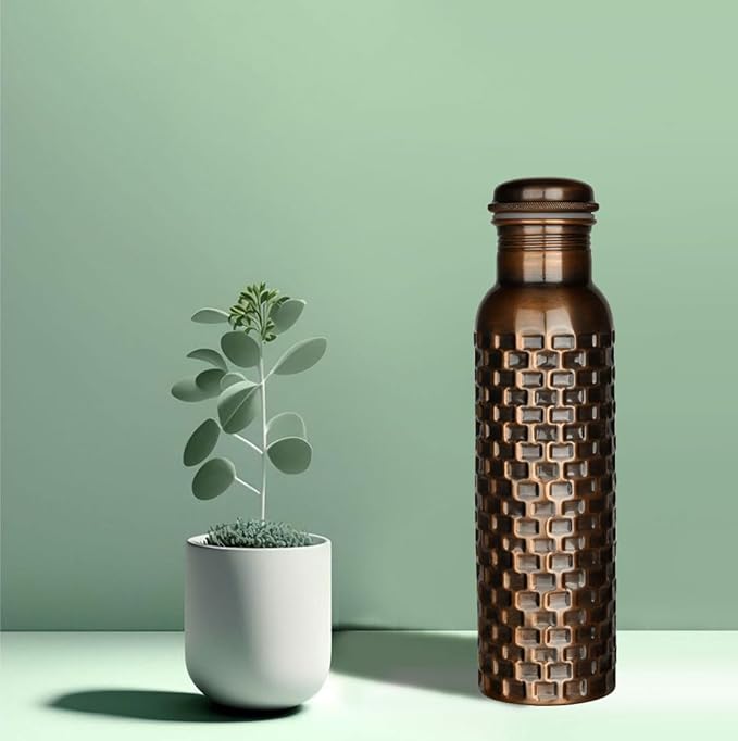 Ayurvedic Drinking Copper Water Bottle for Sports, Travel, Yoga & Everyday Use, Water Bottle for Gym, Office, Hiking, Outdoor Capacity 32 Oz (Design 5, 32 Oz)