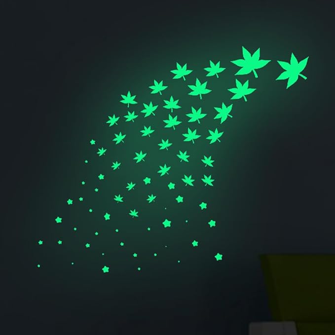Glow in The Dark Leaf Wall Stickers for Home,64pcs PET Plant Wall Stickers for Bedrooms, Leaf Stickers Wall Decals for Boys and Girls Room, Cute Plant Decals Stickers for Room Walls(Leaf 1)