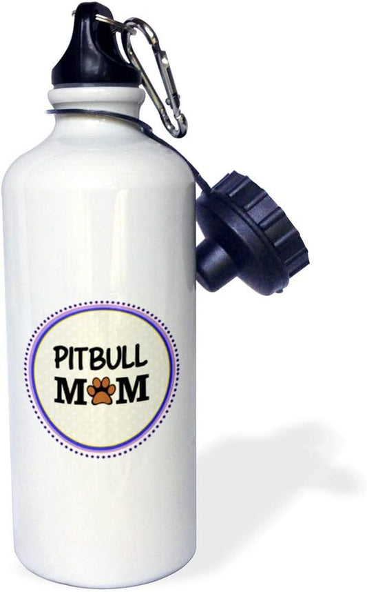 3dRose "Pitbull Dog Mom-Doggie mama by breed-paw print mum love-doggy lover proud pet owner circle" Sports Water Bottle, 21 oz, White