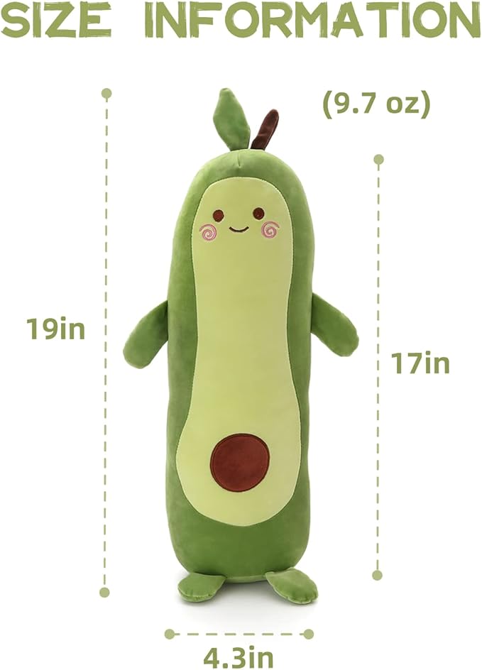 Niuniu Daddy 25.6 inch Stuffed Animal Avocado Pillow Plush Toys Soft Kawaii Food Shaped Fruit Series Hugging/Body Pillow for Kids