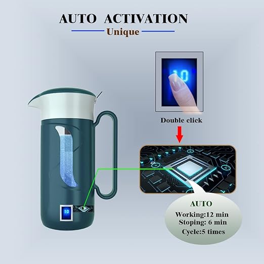 Hydrogen Alkaline Water Maker Machine Generator Hydrogen Water Bottle Pitcher Ionize System with SPE & PEM Tech, Make Hydrogen Content to 800-1600 PPB(Green)