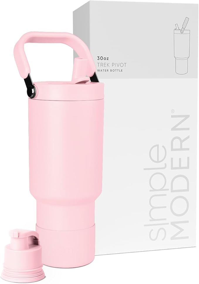 Simple Modern Trek Pivot | 30oz Flip Straw Tumbler with Handle | Water Bottle & Boot | Interchangeable Straw & Chug Lids | Insulated Stainless Steel Jug | Gym Sports Outdoors | Blush