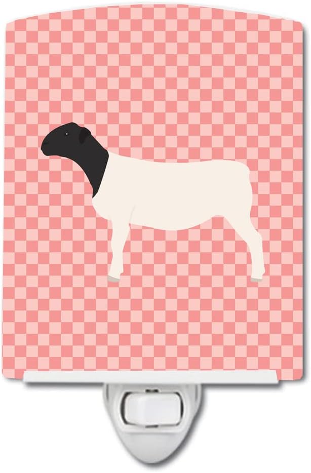 Caroline's Treasures BB7978CNL Dorper Sheep Pink Check Ceramic Night Light Compact, UL-Certified, Ideal for Bedroom, Bathroom, Nursery, Hallway, Kitchen, 6x4x3, Multicolor
