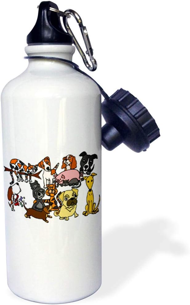 3dRose "Funny Artistic Cute Pet Rescue Abstract art with Dogs Cats Flip Straw" Water Bottle, 21 oz, White